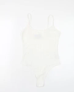 Missguided Womens White Polyester Bodysuit One-Piece Size 10 Snap - Picture 1 of 10