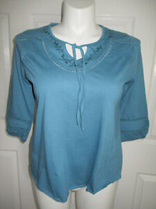 Katie's Kloset Blouse Top Blue Embroidered 3/4 Sleeve Shirt Women's  Size XL