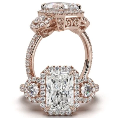 Anillo de compromiso de diamantes radiantes de 3 piedras creado por laboratorio CVD IGI F-VS1 oro 3,65 quilates Foto 1 de 4