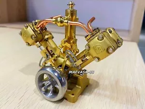 Compact Vintage V2 Steam Engine Model Dual Cylinder Powerful Toy Brass Prop - Picture 1 of 17