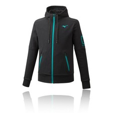 Mizuno Mens Heritage Zip Hoodie Black Sports Gym Full Hooded Warm Breathable