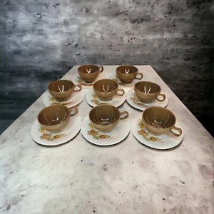 Vintage MCM Oneida 1801 Taverne Melamin 8 Untertassen 8 kakaobraun Kaffeetassen - Bild 1 von 17