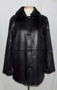 Siena Studio Black Leather w/Removable Faux Fur Collar & Zip-Out Lining Jacket L - Picture 1 of 9