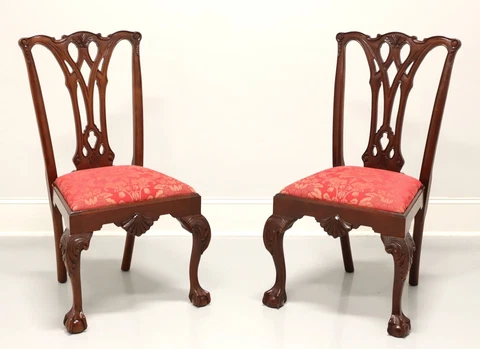 CRAFTIQUE Mahogany Chippendale Ball in Claw Dining Side Chairs - Pair A Cover