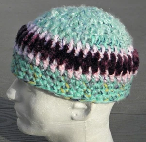 Funky Light Green/Purple/Pink Crocheted Scull Cap - Handmade by Michaela - Picture 1 of 6