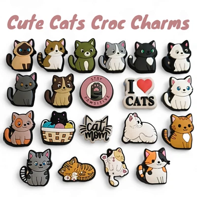 😻 CUTE CATS 🐱 Croc Shoe Charms x6 / x4 Cat Jibbitz Clog Pet Kitten Animal UK