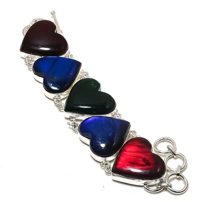 Multi Flash Labradorite Gemstone Handmade 925 Sterling Silver Jewelry Bracelet - Image 1 of 4