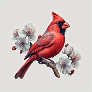 North Carolina Northern Cardinal bird Dogwood flower Vinyl Decal Sticker for Ca - Picture 1 of 1