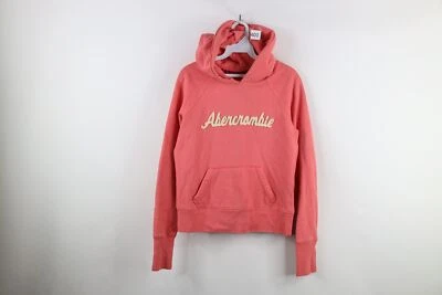 Vintage 90s Y2k Abercrombie Womens Large Spell Out Script Cropped Hoodie Pink - Image 1 of 4