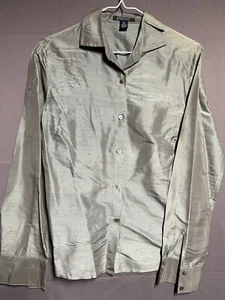 Harold's Womans Size 6 Silk Blouse Top Long sleeves Button up Shimmer Green - Picture 1 of 10