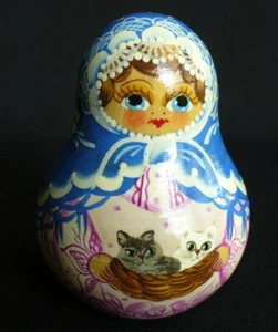 Vint~Matryoshka~RUSSIAN~Roly Poly~CHIME~Jingle~SIGNED~Handmade~RATTLE~Wood Doll - Picture 1 of 15