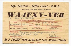 Estación de radioaficionados QSL WA4FXV-VE8 Cabo Isla Christian Baffin Canadá 1963 DX - Imagen 1 de 1