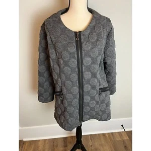 Yushi Polka Dot Art To Wear Full Zip Jacket Gray Pockets Women's Coat Large - Picture 1 of 12