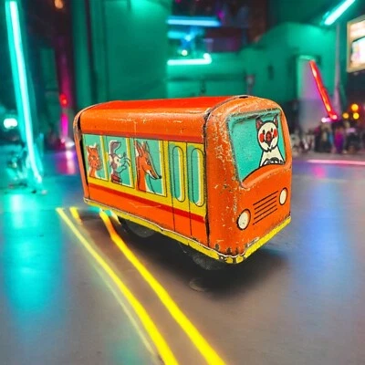 1970s VINTAGE russian TIN TOY model metal CAR Bus animals red Doll House cat old - Image 1 of 4