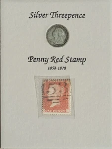 Estampilla roja de tres peniques y centavo original de Victoria - Imagen 1 de 1