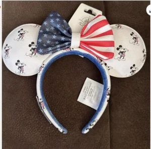 Disney Parks Loungefly Mickey and Minnie Mouse Bow 2024 Americana Ear Headband - Picture 1 of 8