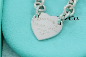 8.25" Please Return to Tiffany & Co Heart Tag Charm Chain Link Bracelet in Pouch - Picture 1 of 6