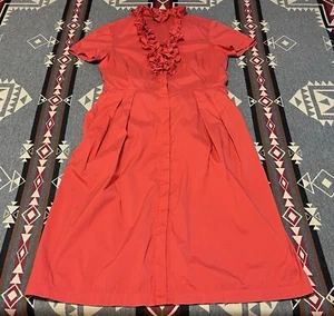 Lafayette 148 Midi Dress Womens 6 Red V-Neck Ruffle Cotton T8 - Picture 1 of 10