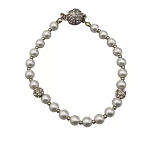 Premier Designs Pave Rhinestone White Pearl Beaded Stretch Bangle Bracelet - Picture 1 of 7