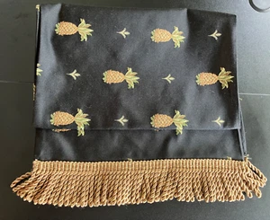 GORGEOUS Black Table Runner PINEAPPLES Gold Tapestry SATIN ROPE FRINGE 15x50" - Picture 1 of 4