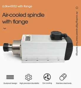 Motor de husillo CNC 6KW 380V 18000 rpm refrigerado por aire ER32 4 rodamientos fresado grabado - Imagen 1 de 12