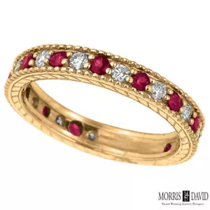 1.08 Carat Natural Diamond & Ruby Ring Band 14K White Gold - Picture 1 of 1