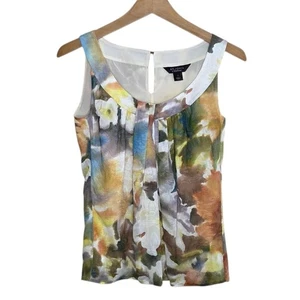 St. John Couture | Camiseta sin mangas abstracta con estampado floral en tono tierra mezcla de seda talla 2 - Imagen 1 de 6