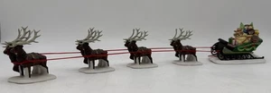 Dept 56 Sleigh & Eight Tiny Reindeer Set of 5 #56111-Very Nice! - Picture 1 of 11