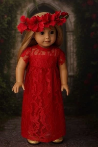 Handgefertigtes Kostüm für 18" Puppen American Girl Our Generation elegant rote Spitze - Bild 1 von 10