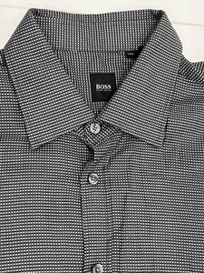 New ~ Men’s XXL Hugo Boss Gray Black Long Sleeve Button Down Dress Shirt - Picture 1 of 17