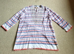 Womens Top-MICHAEL MICHAEL KORS-white/blue/red beaded nautical tunic 3/4 slv-S - Picture 1 of 5