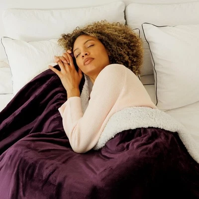 Manta Sherpa NANPIPER tamaño doble para sofá, cálida doble (60x80), púrpura ciruela  Foto 1 de 4