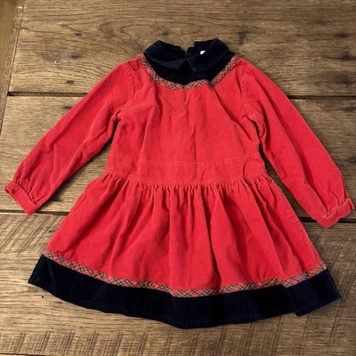 Polly Flinders Girls Red Corduroy Christmas/Holiday Dress Tartan Plaid Size 5 - Image 1 of 4