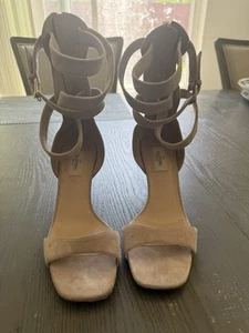 VALENTINO Garavani Suede Ankle Strap Sandals in Beige Neutral Size 8 - Picture 1 of 4