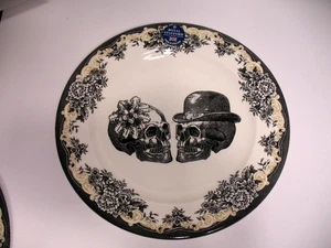 ROYAL STAFFORD ENGLAND HALLOWEEN 11" DINNER PLATE VICTORIAN COUPLE SKULLS NEW - Picture 1 of 4