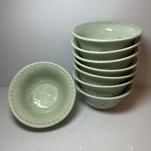 Fitz & Floyd Toulouse Green Embossed Floral, SOUP CEREAL BOWL 7 1/8", Set Of 8 - Picture 1 of 14