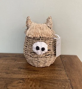 NEXT Hamish Highland Cow Basket With Lid Mini Storage Woven Seagrass - BNWT - Picture 1 of 3
