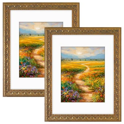 Marco de fotos 11x14 con tapete blanco para foto 8x10 bronce dorado ornamentado, paquete de 2 Foto 1 de 4