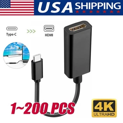 Adaptador USB-C Tipo C a HDMI Cable USB3.1 Para Teléfono Android Tablet MHL Negro Lote Foto 1 de 4