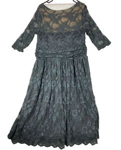 Kiyonna Womens Dress 1X Dark Luna Lace Stretch Fit & Flare Ruching Midi - Picture 1 of 10