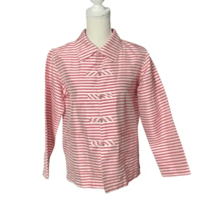 Giacca Indo Chic Seta Rosso Bianco Righe Chiusura Rana Manica Lunga Collo Tg XS - Foto 1 di 6