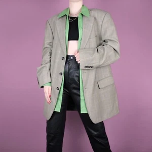 VINTAGE Mensy Womens Oversize Grunge 90s Check Wool Jacket Blazer M Medium 14 12 - Picture 1 of 12