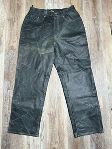 1990s Enyce Black Leather Pants Size 34 Patchwork Wide Leg - Picture 1 of 11