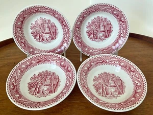 MEMORY LANE Red Pink Fruit Dessert Bowls ~ Set of 4 Royal China 5 1/2” Excellent - Picture 1 of 8