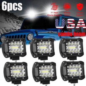 6x 4inch 3-Row LED Work Flood Light Bar Spot Driving Fog Pods Offroad Truck Boat - Picture 1 of 12