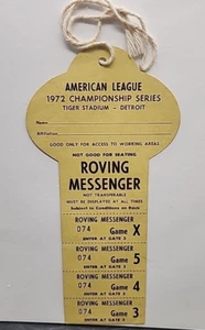 Campeonato de la Liga Americana 1972 ROVING MESSENGER PASS Tiger Stadium sin usar 4 G - Imagen 1 de 9