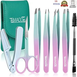 TsMADDTs 7PCS Tweezers for Women Facial Hair, Precision Tweezer Set for Eyebrows - Picture 1 of 7