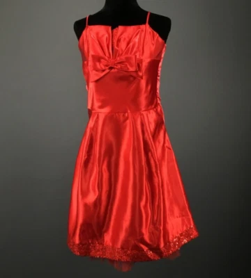 Vestido Vintage Jessica McClintock Niñas Talla 16 Rojo Satinado Lazo Bliegues Correa Fina Foto 1 de 4