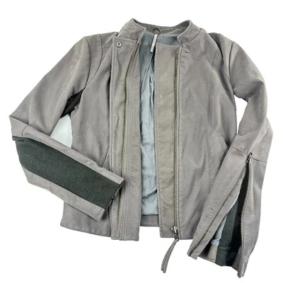Chaqueta de moto Free People de gamuza sintética para mujer talla 10 gris boho vanguardista Foto 1 de 4