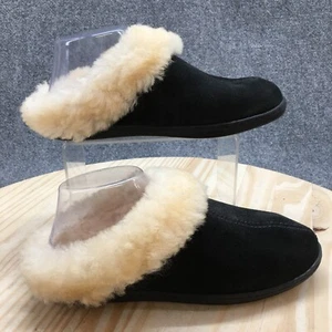 Minnetonka Slippers Womens 7 Mule Black Leather Sheepskin Closed Toe Comfort - Picture 1 of 16